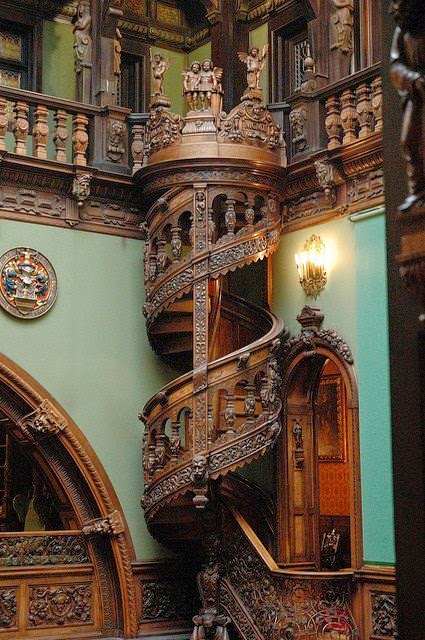 Wood Carved, Spiral Staircase, Peles Castle, Romania